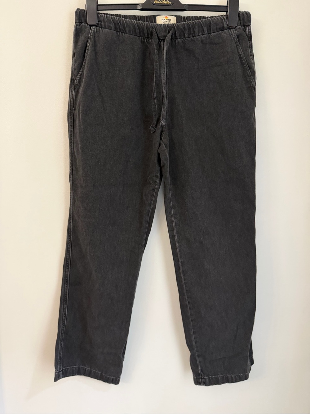 Marine Layer Saturday Beach Pant Slim Straight Faded Black Grey  Lg 18678